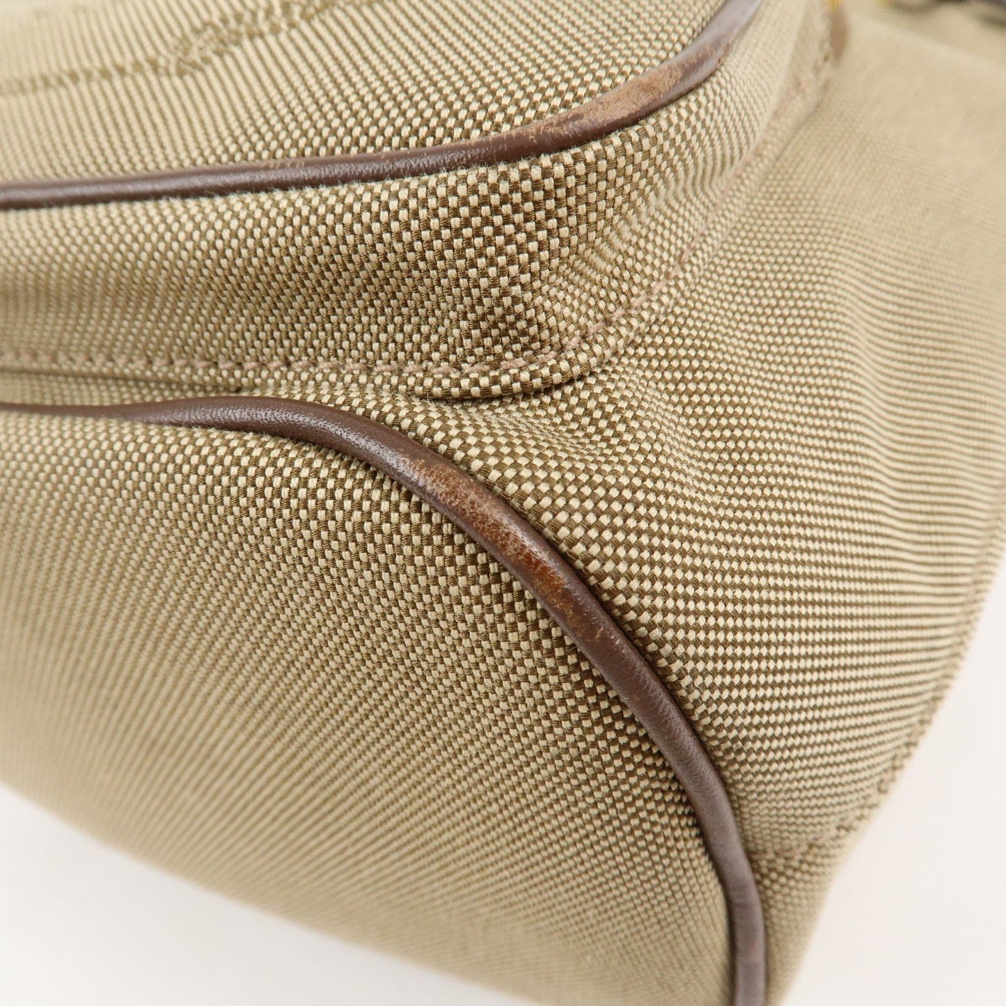 PRADA Logo Jacquard Leather Drawstring Shoulder Bag Beige 1BH038  d