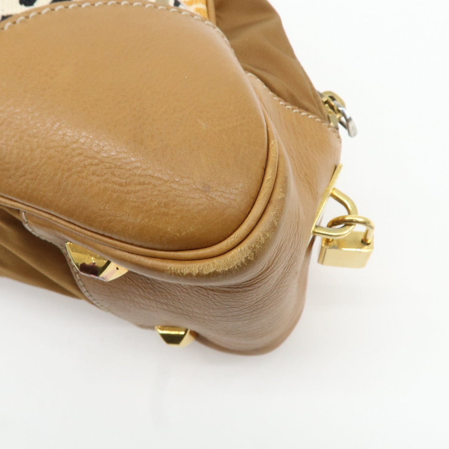 PRADA Logo Canvas Leather Nylon Shoulder Bag Boston Bag Brown  d