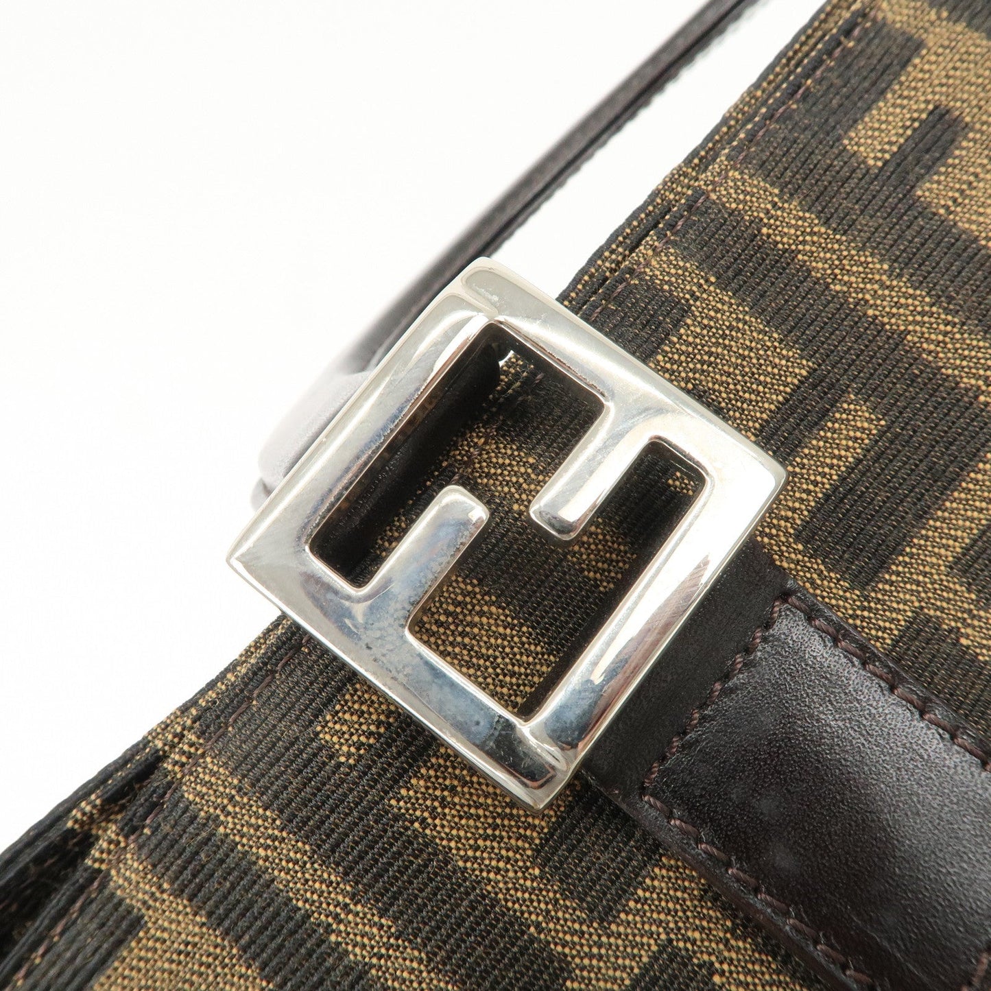 FENDI Zucca Canvas Leather Tote Bag Brown Black 26329  d