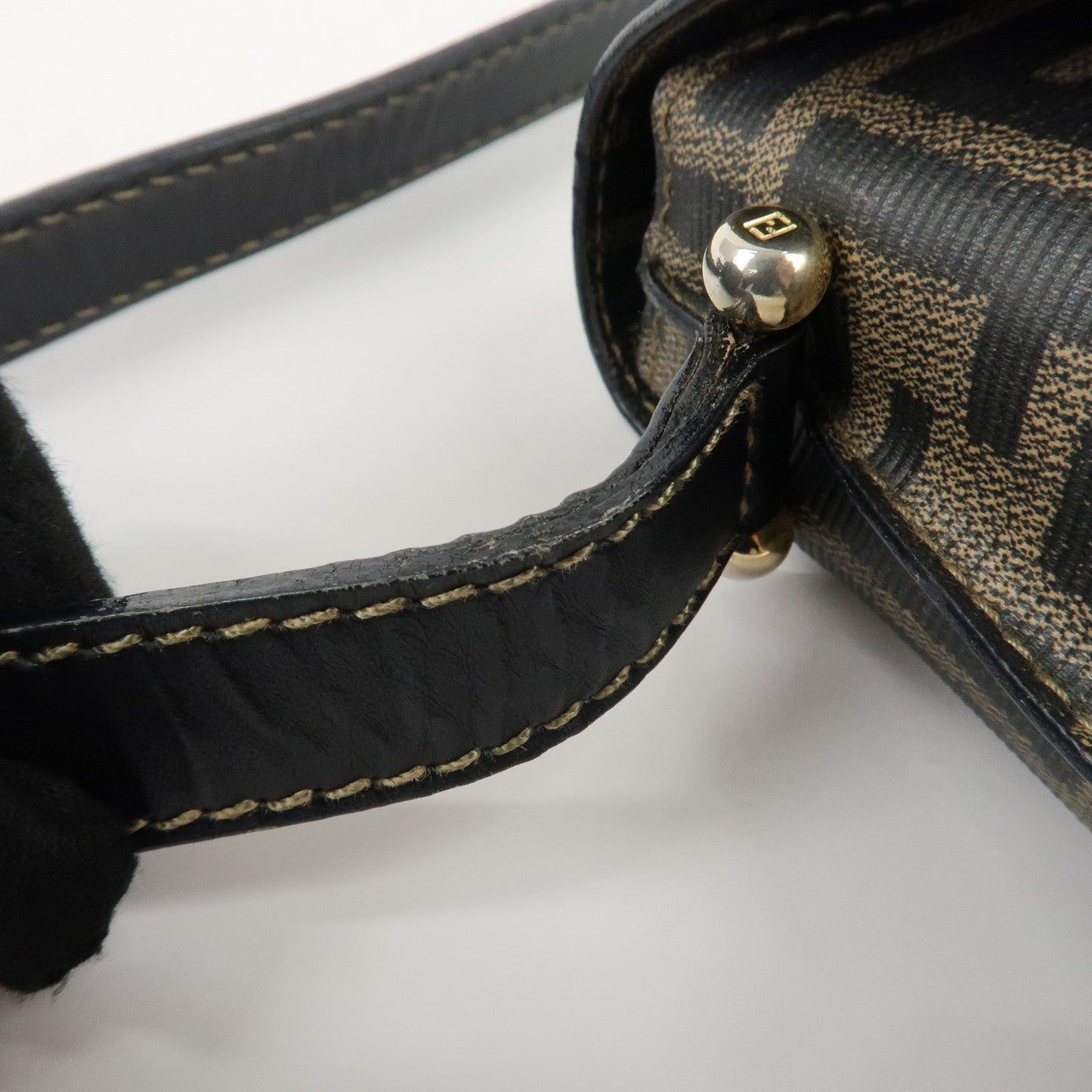 FENDI Zucca Logo Print PVC Leather Shoulder Bag Black Brown  d