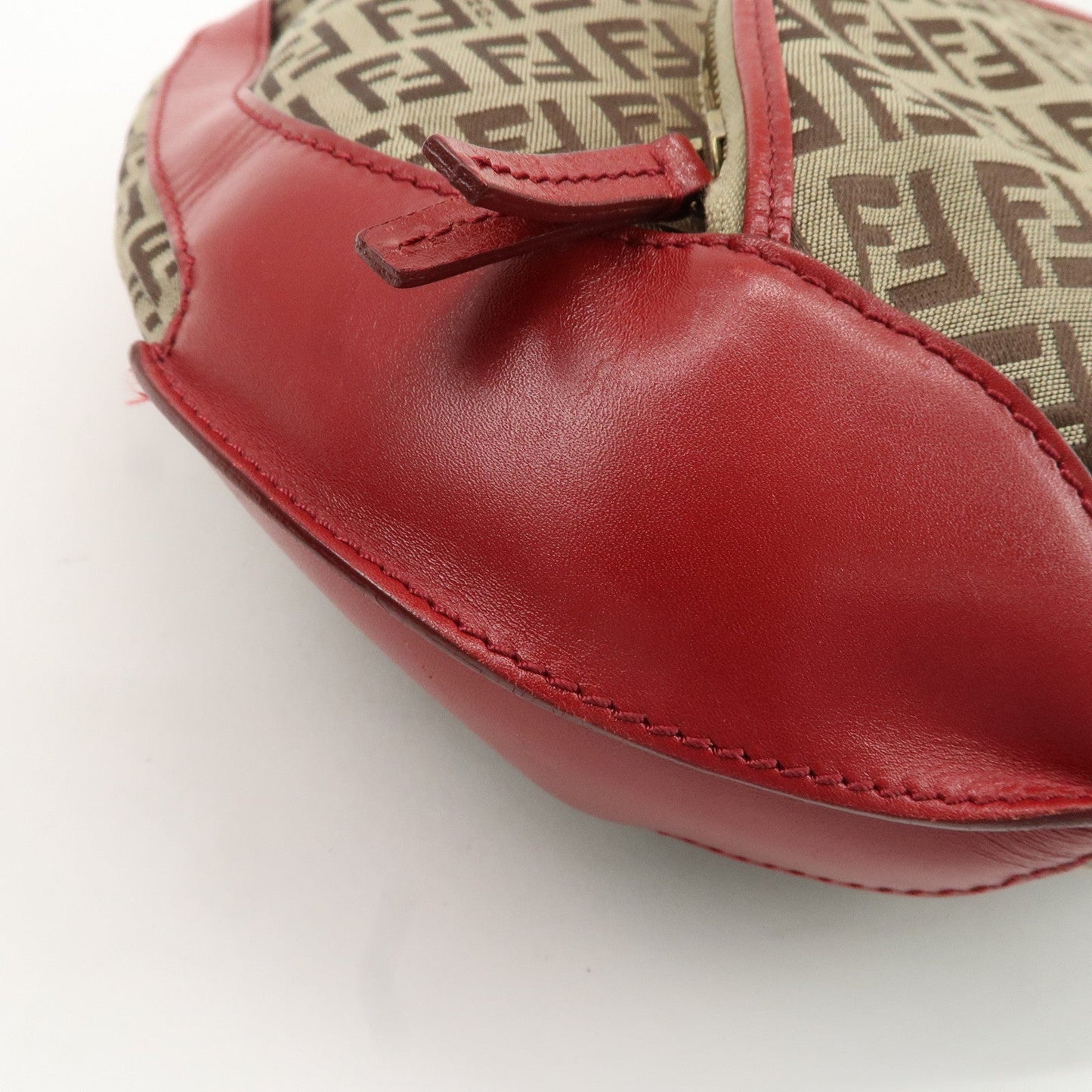 FENDI Zucchino Canvas Leather Shoulder Bag Khaki Brown Red 8BR465  d