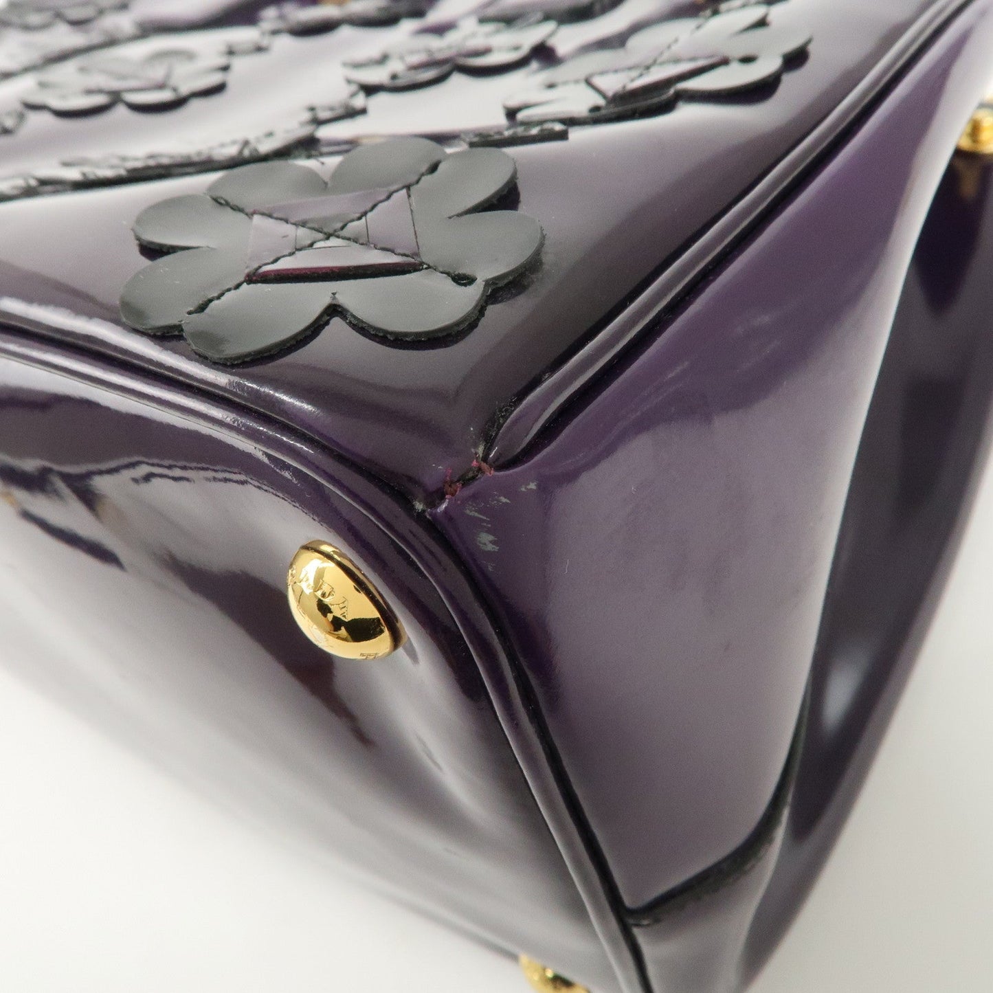 PRADA Patent Leather 2Way Shoulder Bag Flower Motif B2274F  d