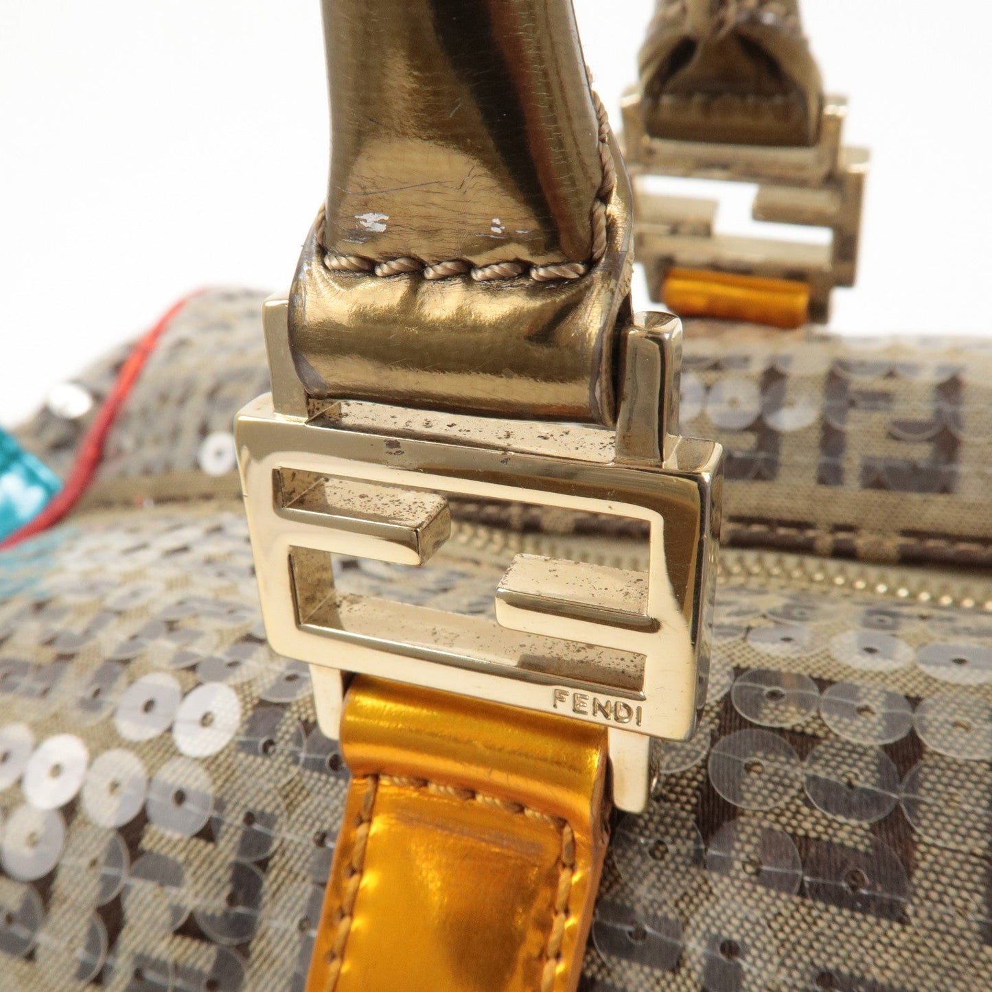 FENDI Zucchino Canvas Leather Beaded Boston Bag 8BL099  d