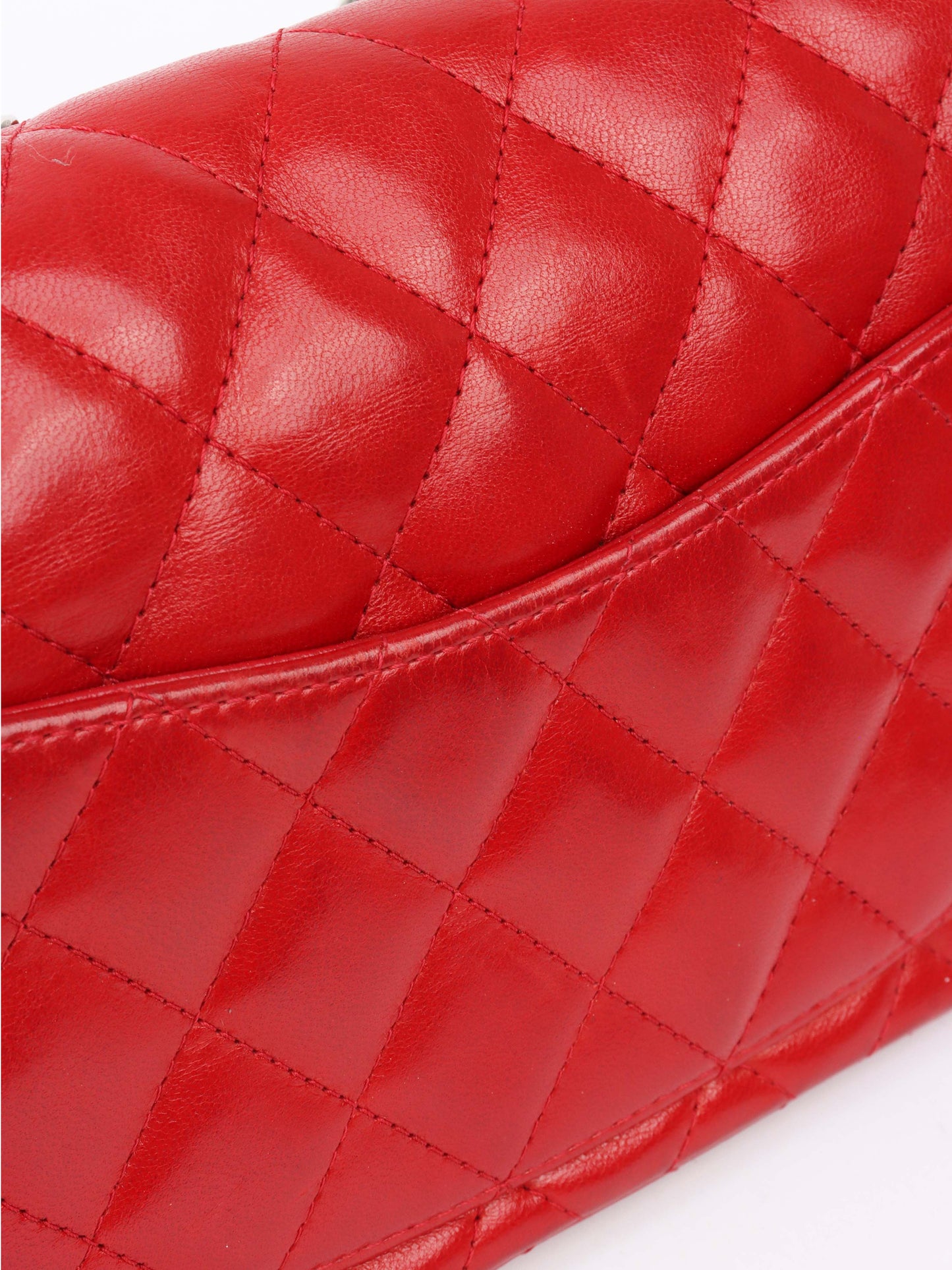 Chanel Red Lambskin East West Classic Flap Bag.