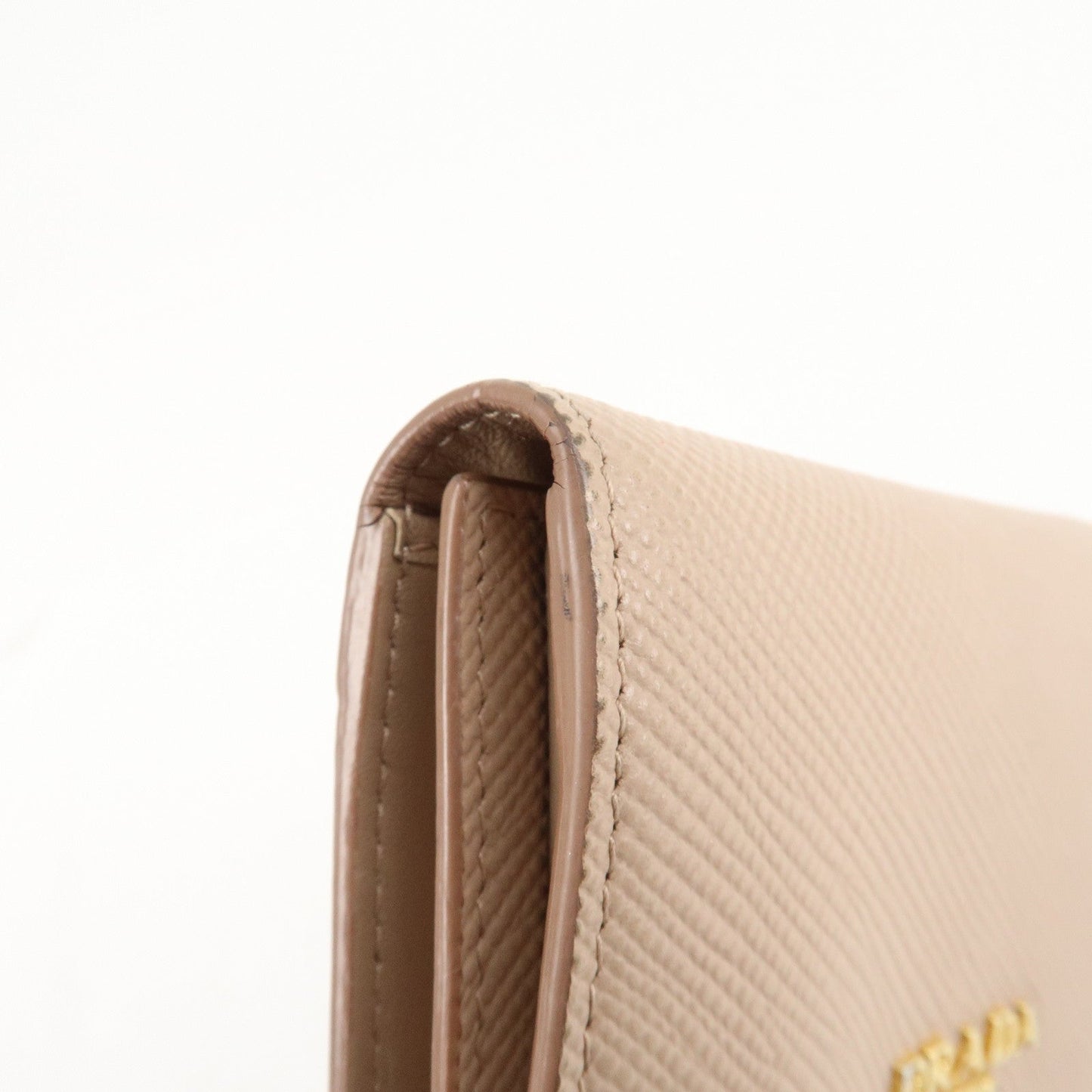 PRADA Saffiano Leather Trifold Compact Wallet Beige 1MH176  d