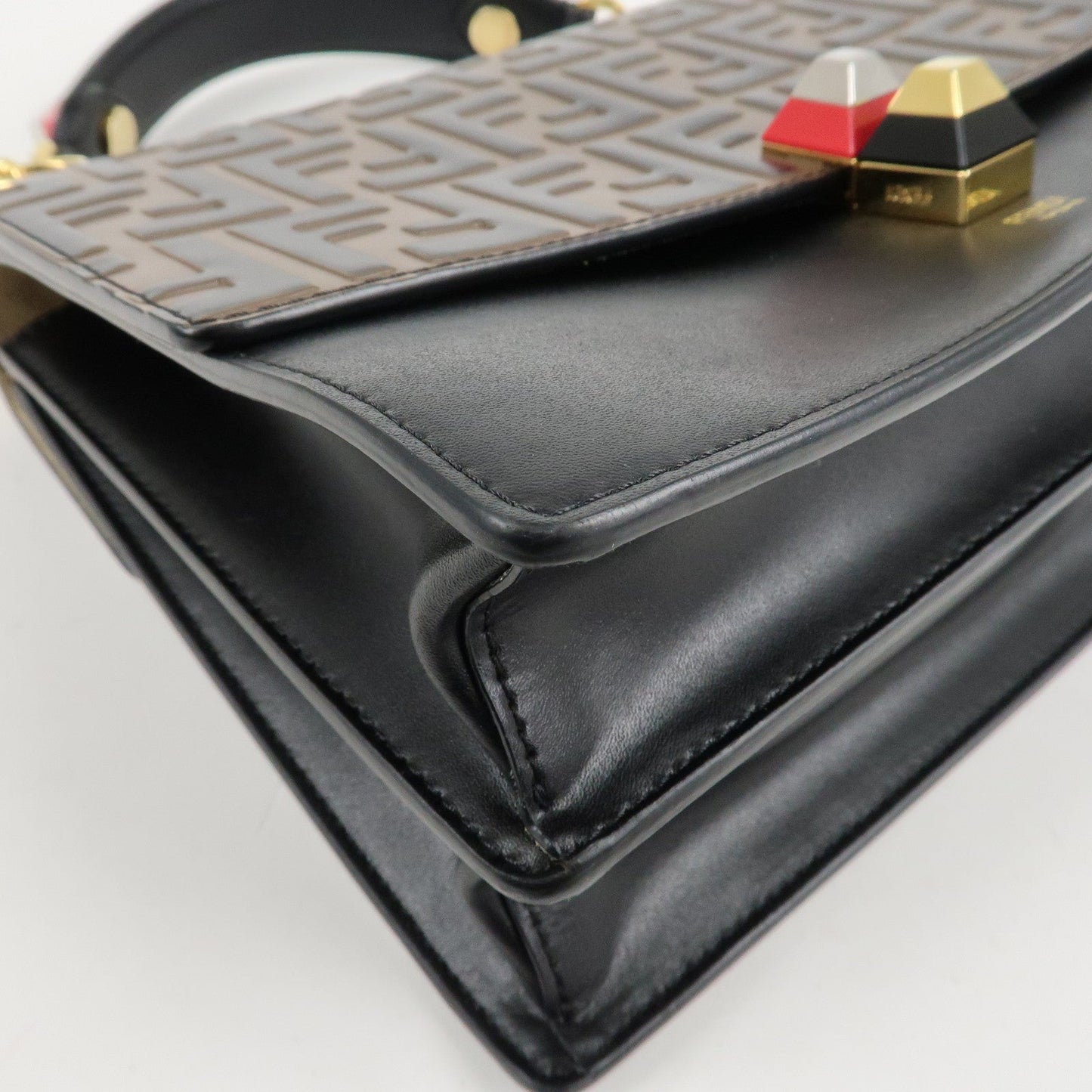 FENDI Zucca KAN I Leather 2Way Bag Hand Bag Brown Black 8BT283  d