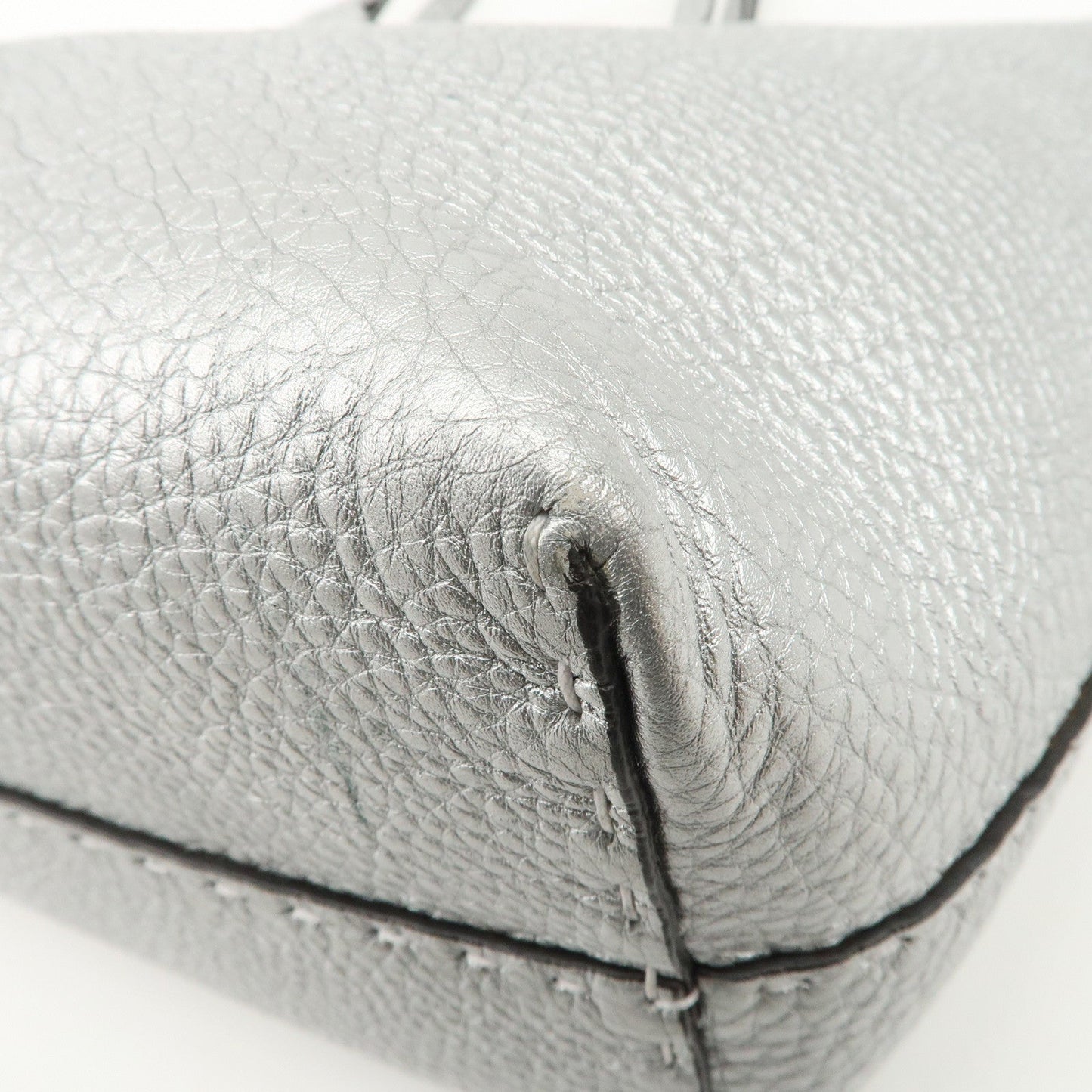 FENDI Selleria Leather Small Carla Tote Bag Silver 8BH257  d