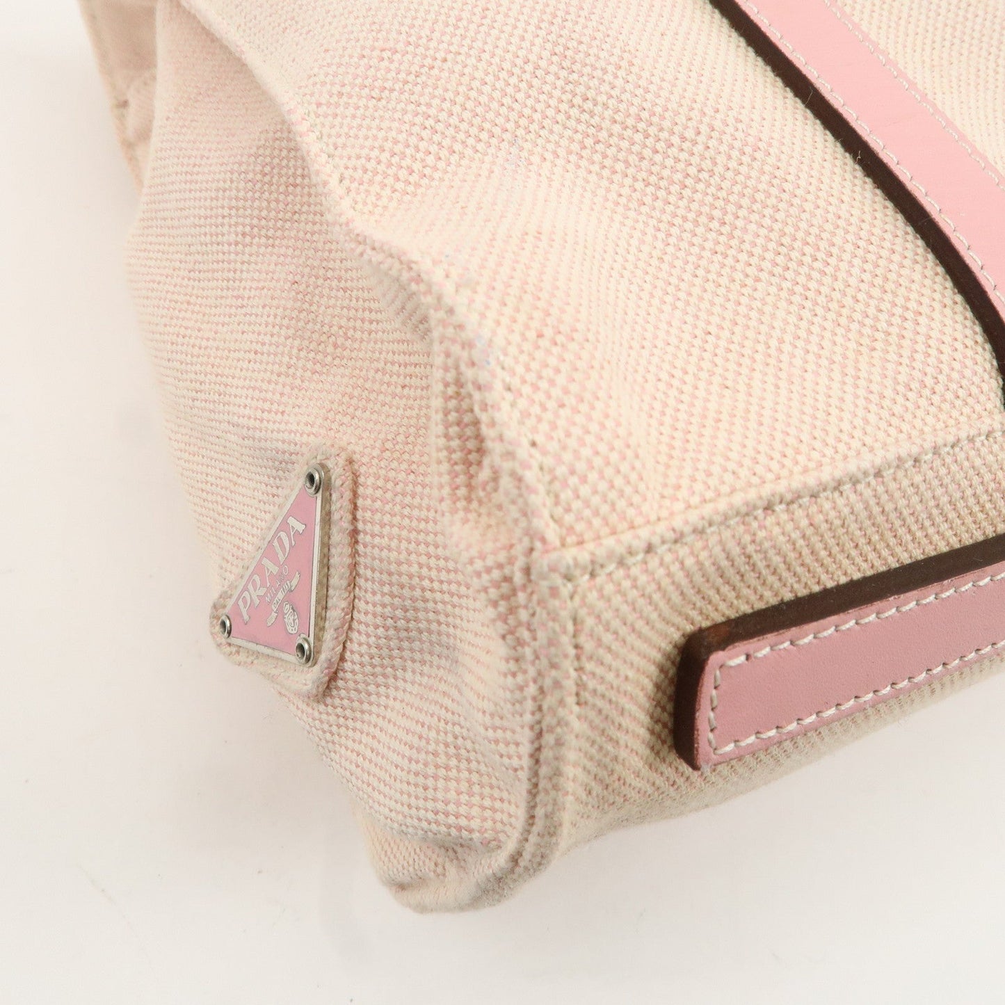 PRADA Canvas Leather Nylon Tote Bag Hand Bag Pink Silver HDW  d