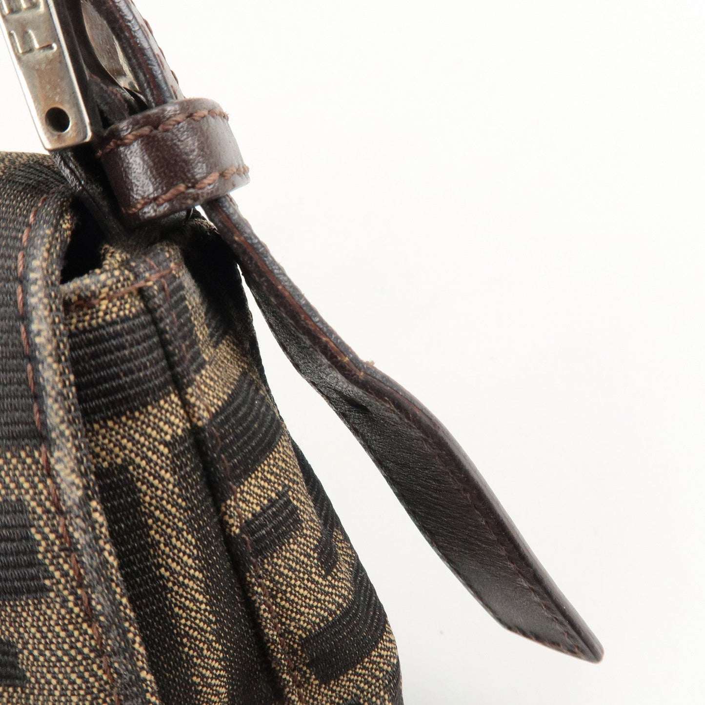 FENDI Mamma Baguette Zucca Canvas Leather Shoulder Bag Brown  d