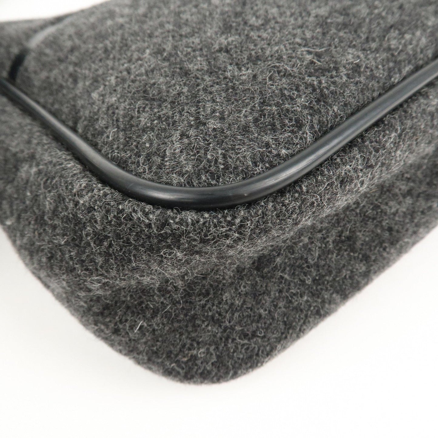 PRADA Felt Leather Shoulder Bag Hand Bag Gray Black  d