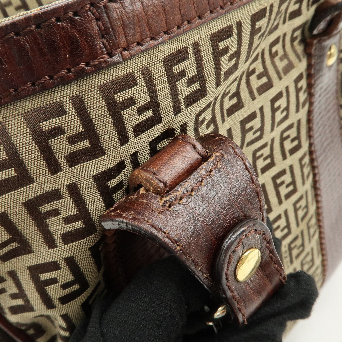 FENDI Zucchino Canvas Leather Tote Bag Khaki Brown 8BH161  d