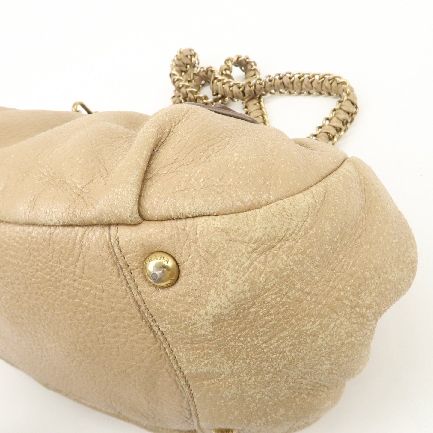 PRADA Leather Chain Shoulder Bag Beige  d