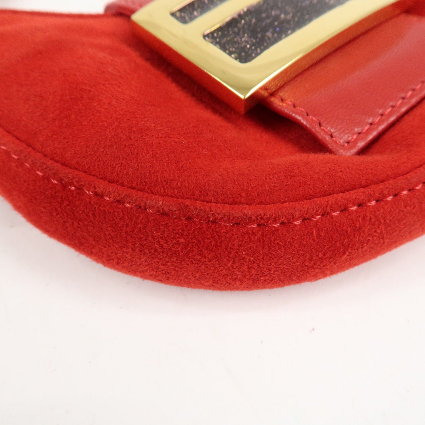 FENDI Suede Leather Mini Croissant Hand Bag Red 26673  d