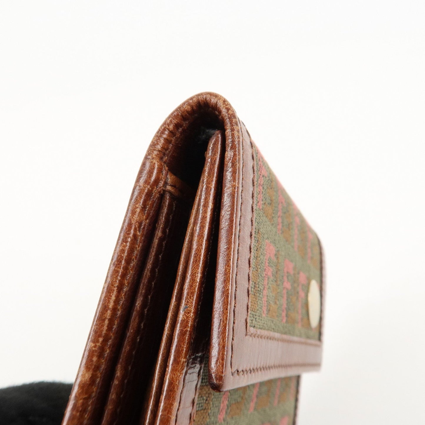 FENDI Zucchino Canvas Leather Tri-fold Wallet Khaki 8M0161  d