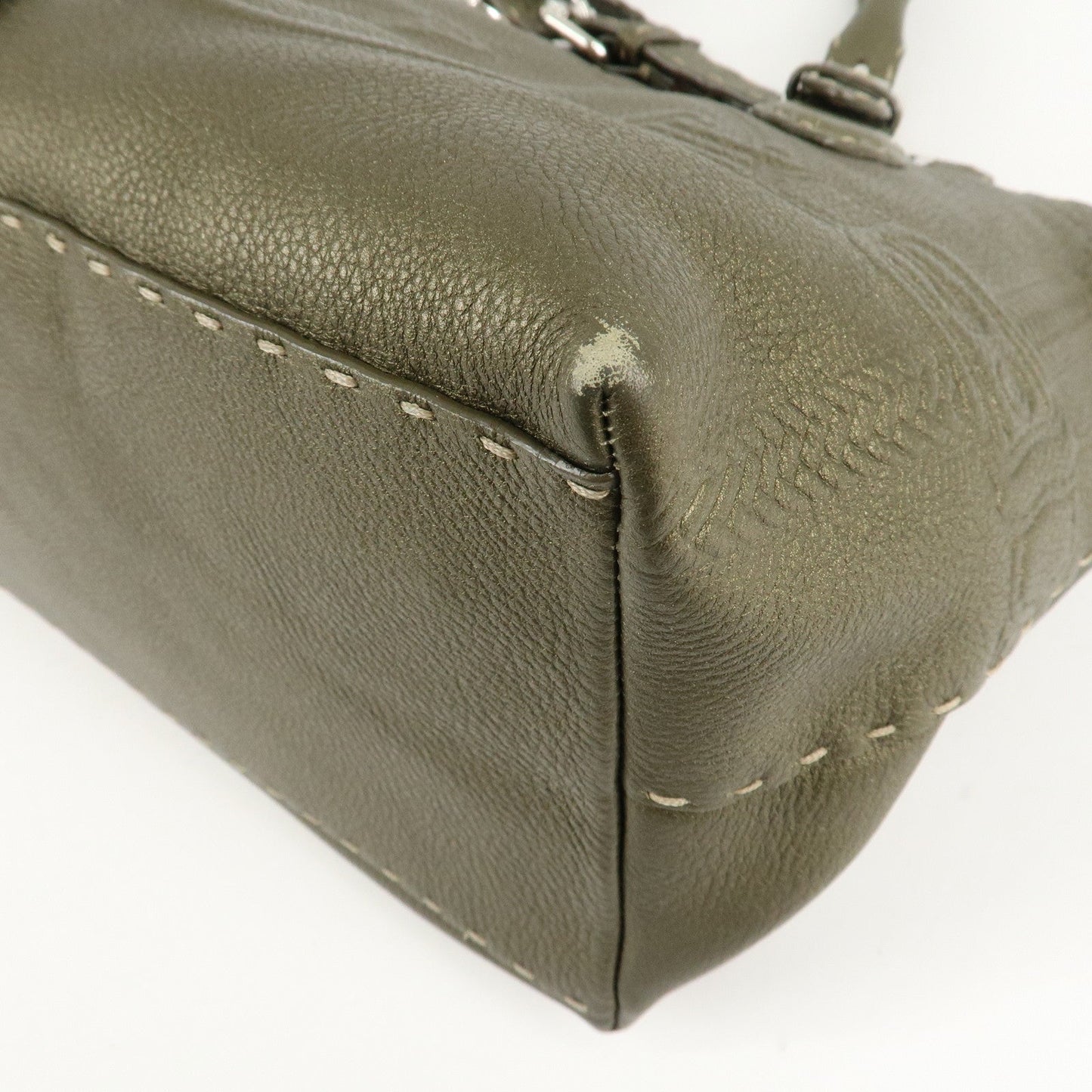 FENDI Selleria Leather Tote Bag Shoulder Bag Khaki 8BN155  d
