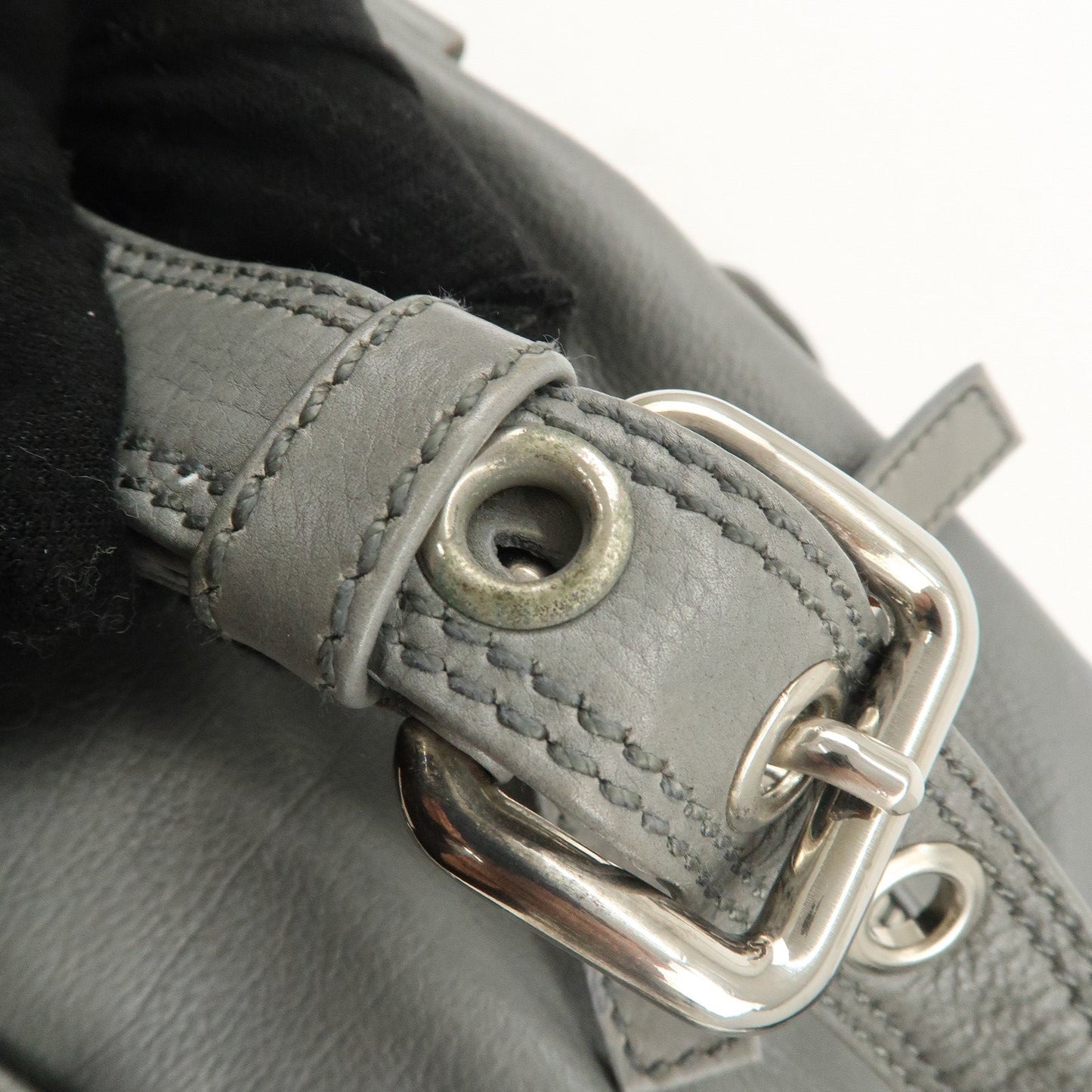 PRADA Leather Boston Bag Shoulder Bag Gray Silver Hardware  d