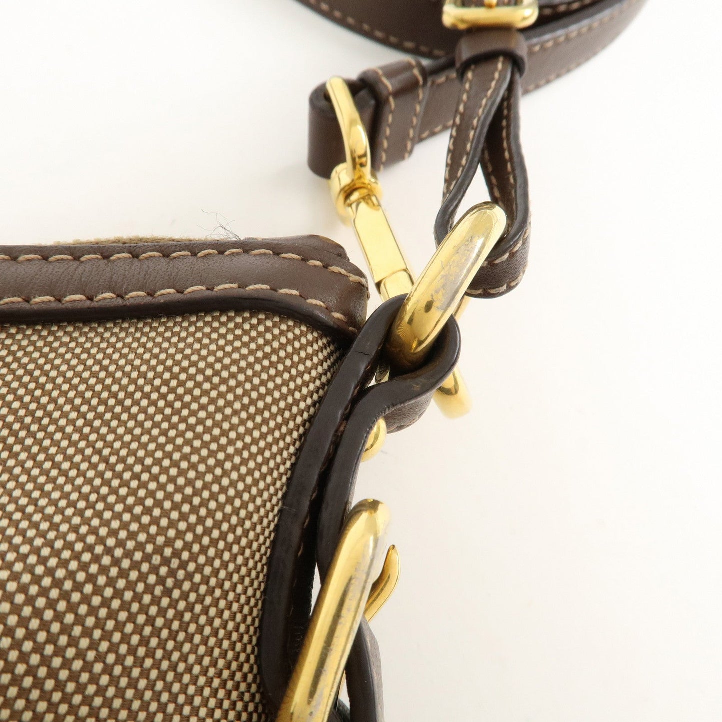 PRADA Jacquard Leather Shoulder Crossbody Bag Beige Brown BT867A  d