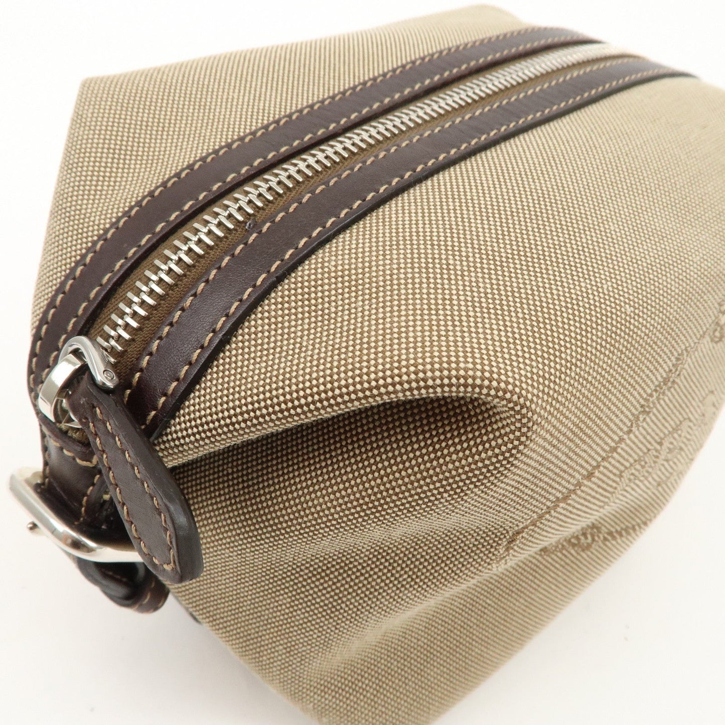 PRADA Logo Jacquard Leather Pouch Beige Brown 1N1298  d