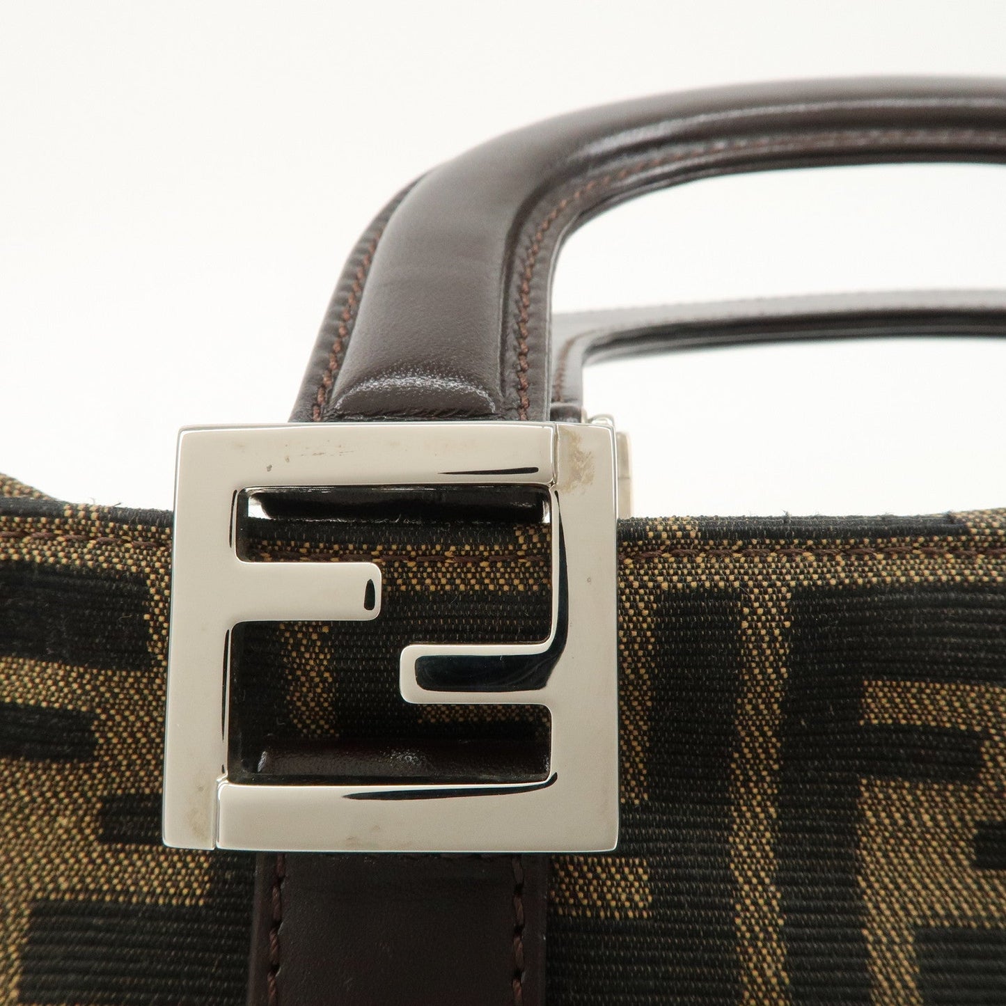 FENDI Zucca Canvas Leather Tote Bag Black Brown 26693  d