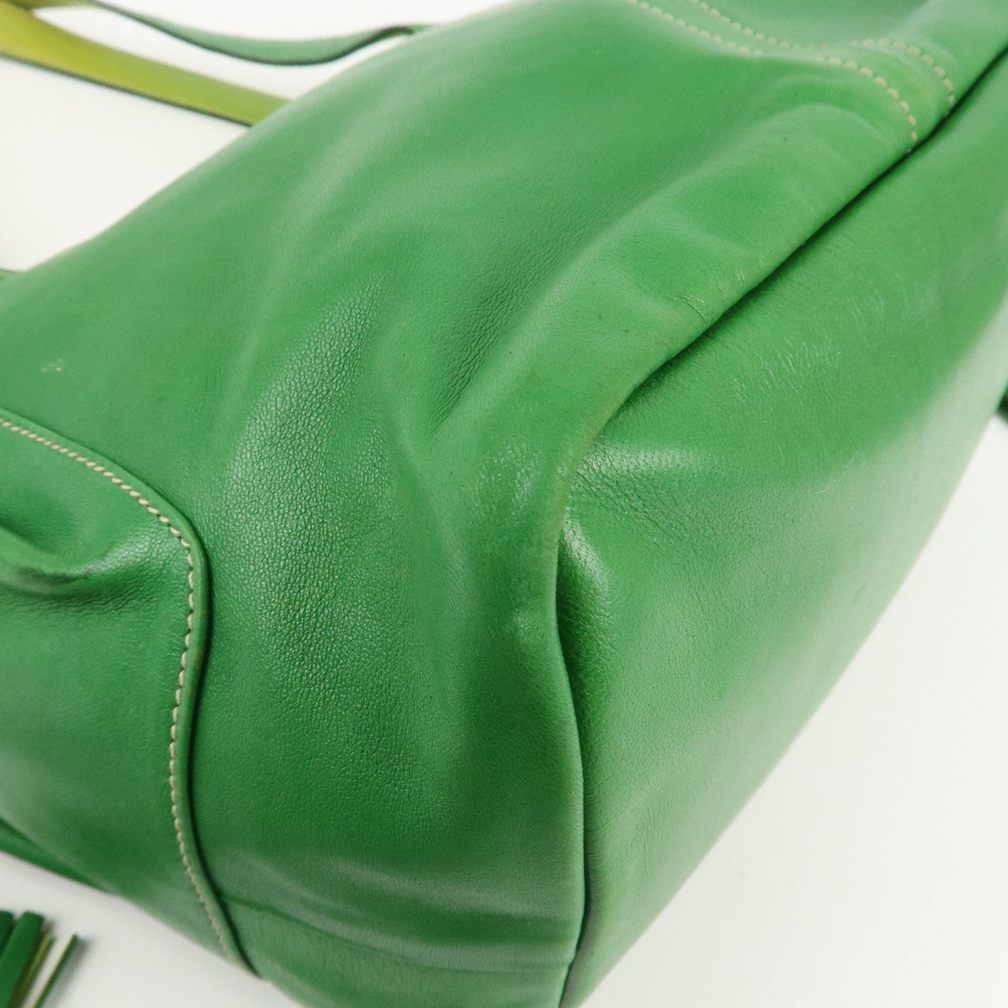 PRADA Logo Leather Tassel Shoulder Bag Hand Bag Green  d