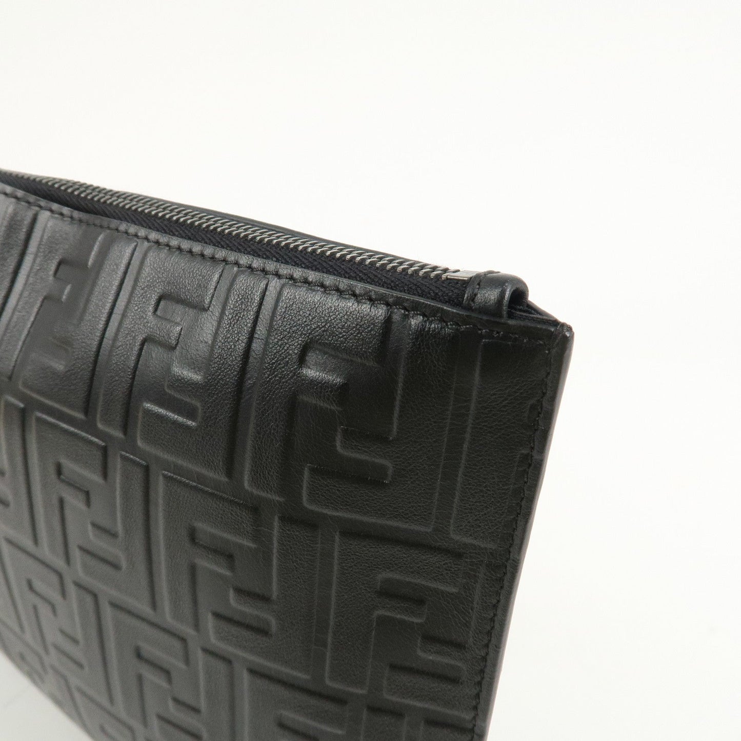 FENDI Zucca Leather Clutch Bag Hand Bag  Black 7N0078  d