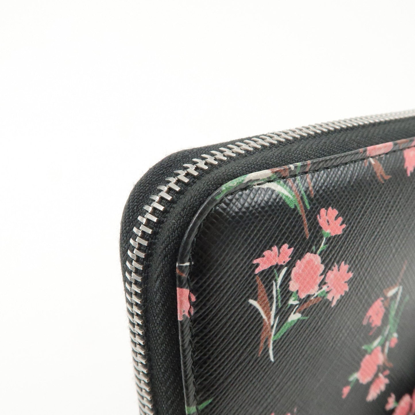 PRADA Logo Leather Round Zipper Long Wallet Flower 1ML506  d