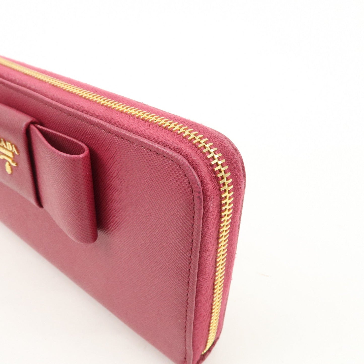 PRADA Logo Saffiano Leather Round Zipper Long Wallet Pink 1M0506  d
