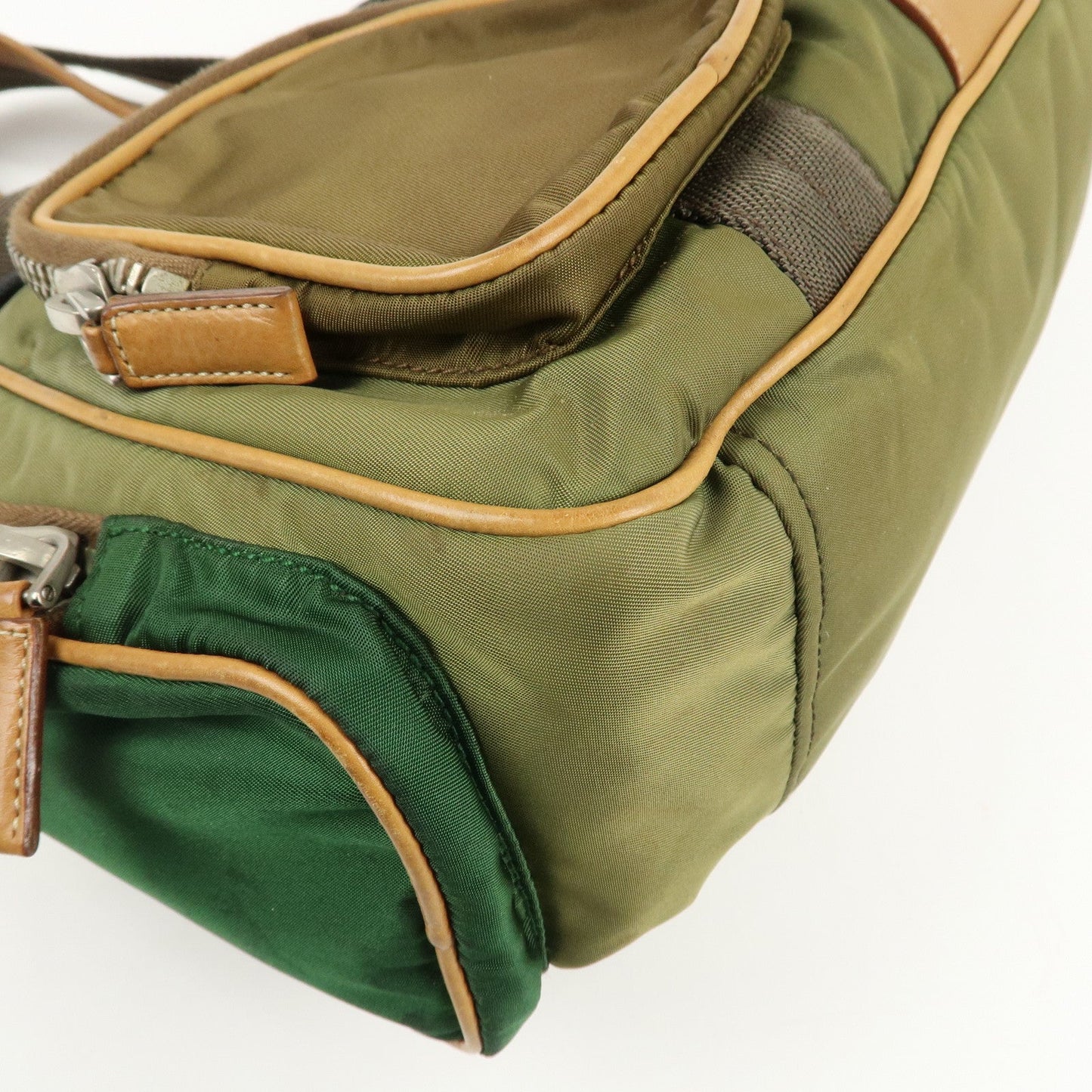 PRADA Nylon Leather Shoulder Bag Khaki Brown Green  d