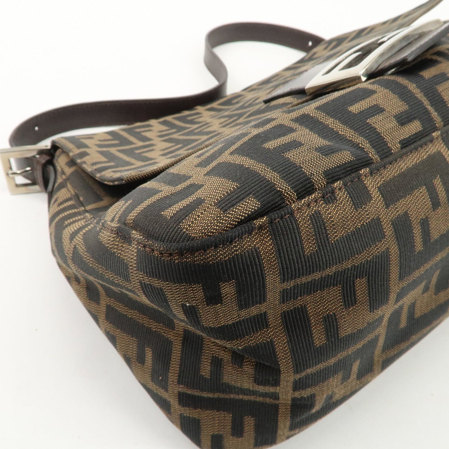 FENDI Mamma Baguette Canvas Leather Shoulder Bag Silver HDW 26325  d