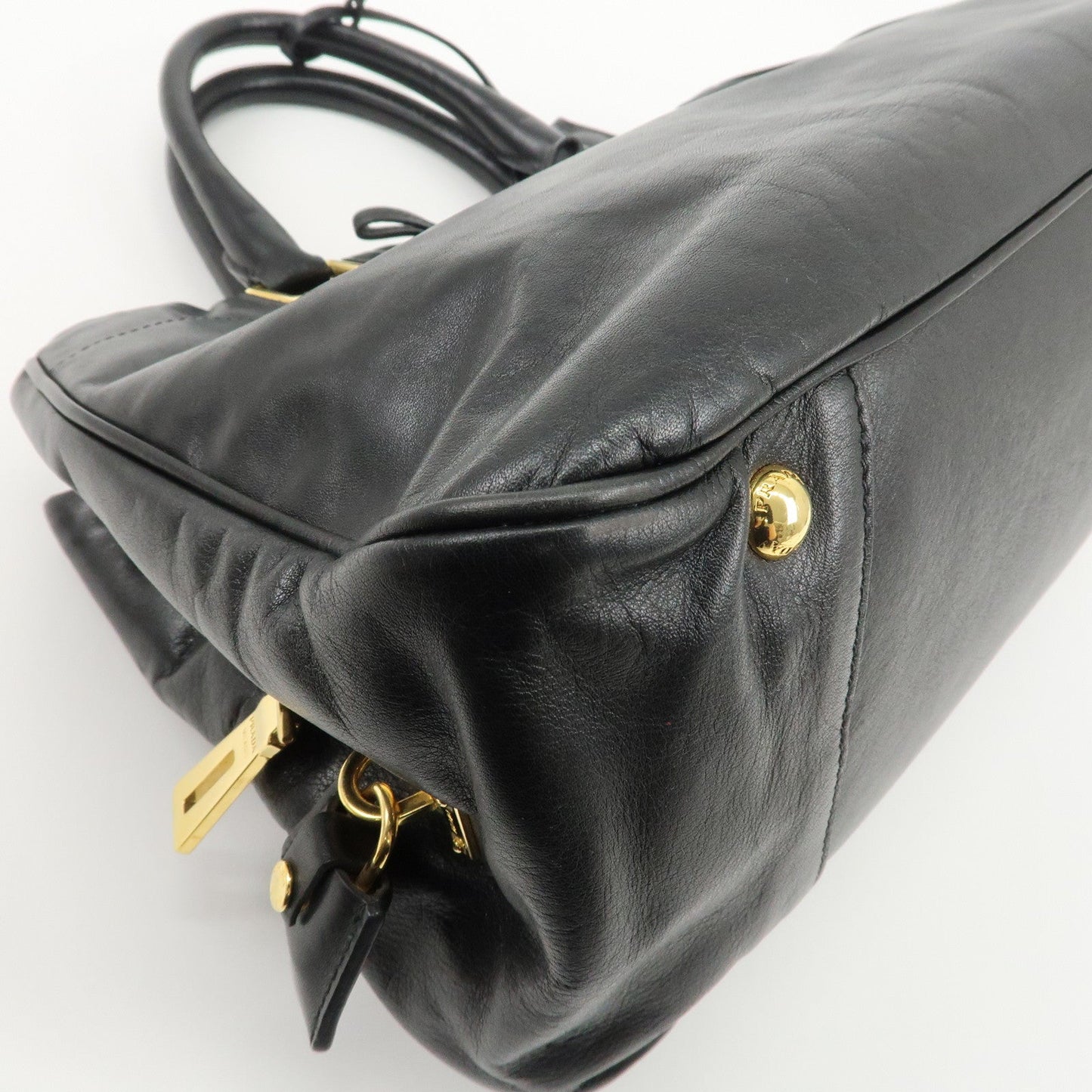 PRADA Leather Ribbon 2way Bag Hand Bag Black BN2244  d