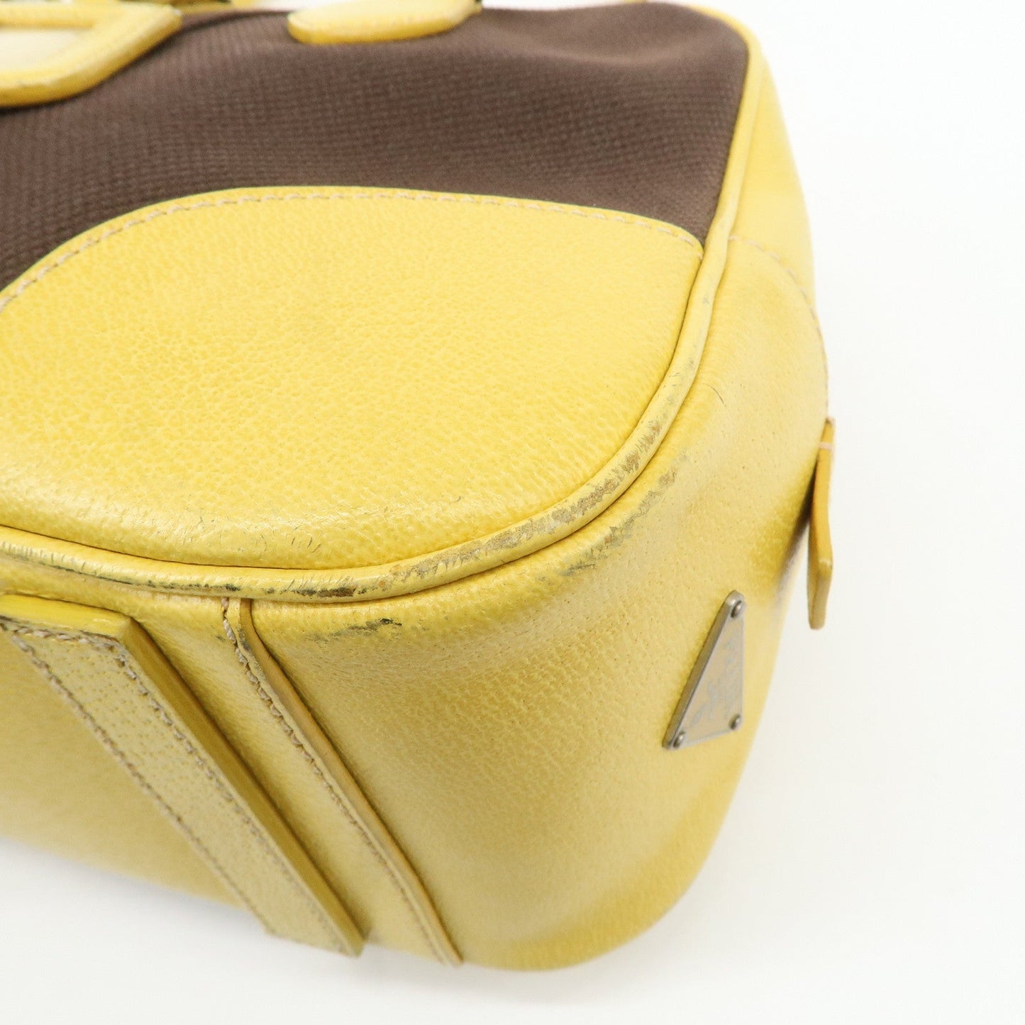 PRADA Canvas Leather Shoulder Bag Hand Bag Brown Yellow  d