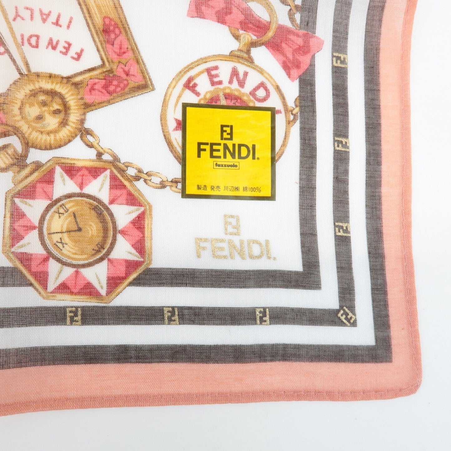 FENDI Set of 5 Cotton 100% Handkerchief Pink Navy Red White  d