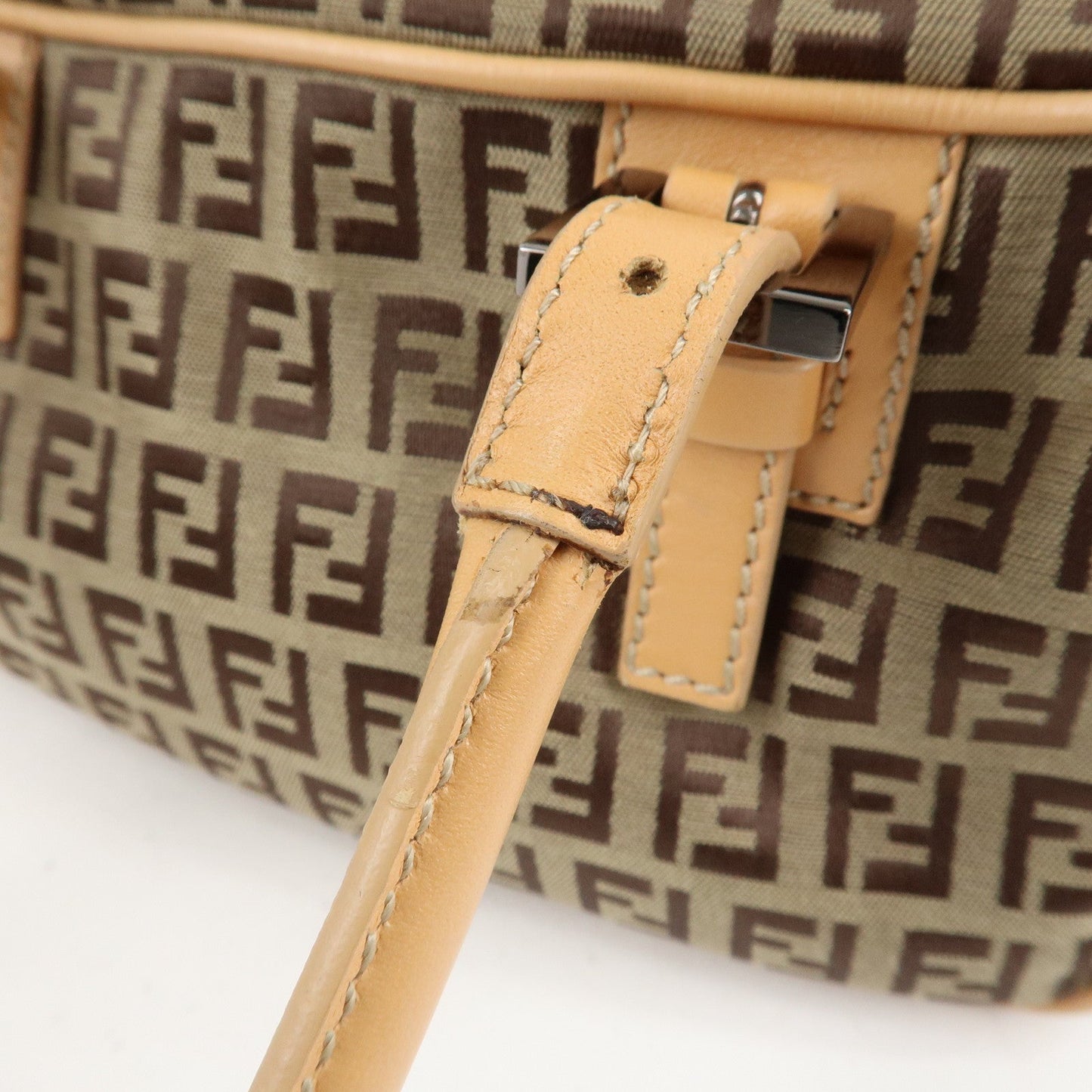FENDI Zucchino Canvas Leather Small Boston Hand Bag Brown 8BN004  d