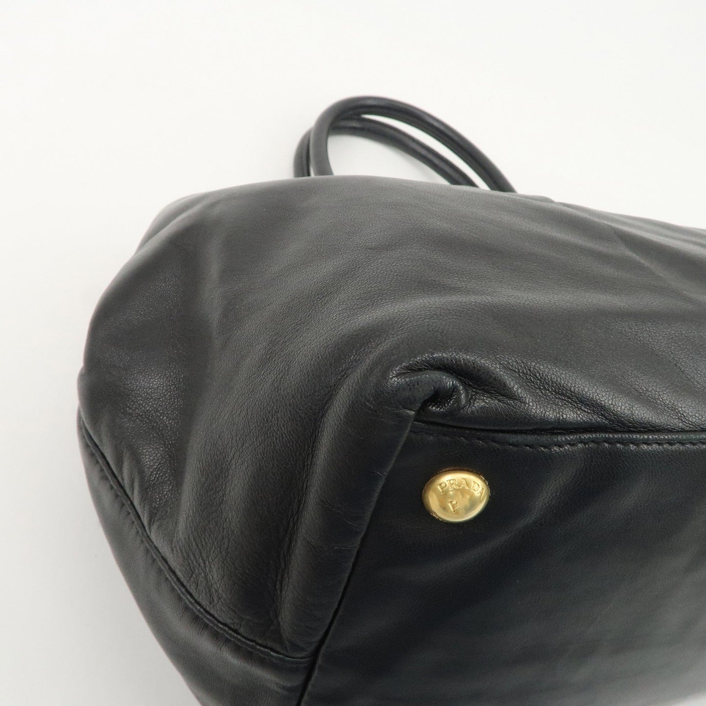 PRADA Leather Ribbon Tote Bag Hand Bag NERO Black BN1601  d