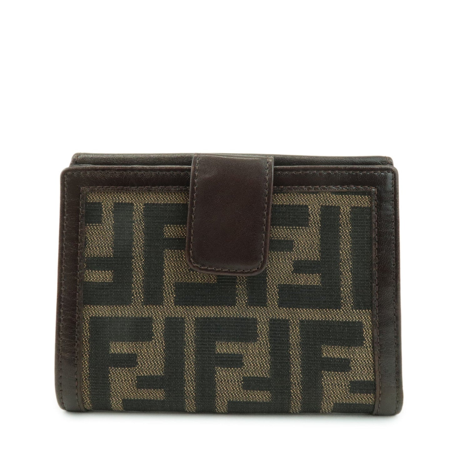 FENDI Zucca Leather Canvas Double Hook Bi-fold Wallet Brown 30795  d