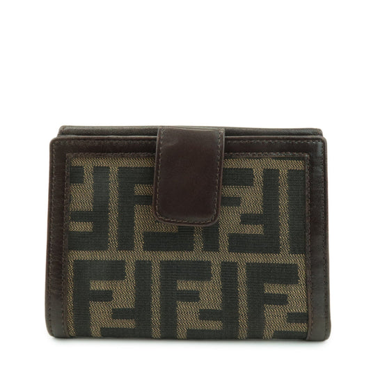 FENDI Zucca Leather Canvas Double Hook Bi-fold Wallet Brown 30795  d
