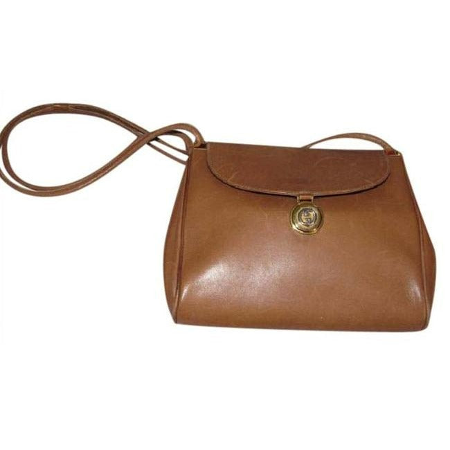 Gucci   Camel Leather With Gold Gg Accents Shoulder Bag