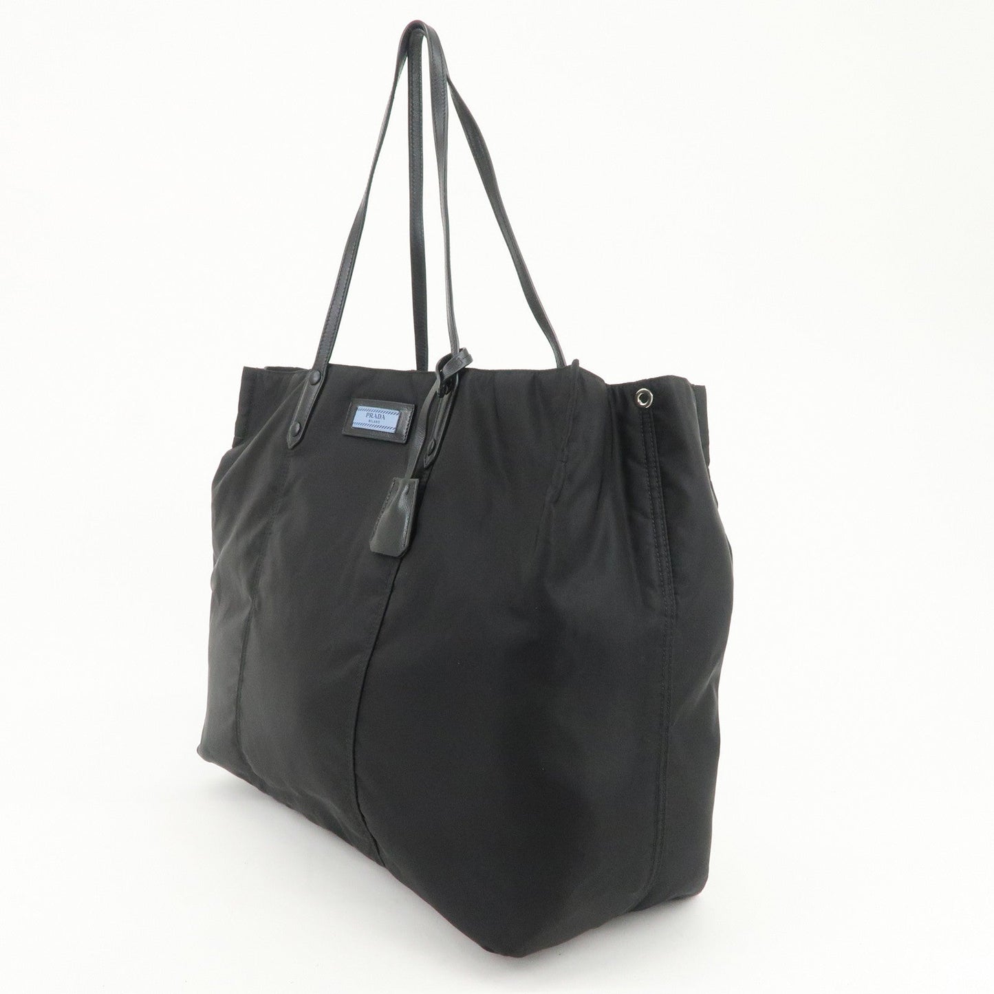 PRADA Etiquette Nylon Leather Tote Bag Shoulder Bag Black 1BG184