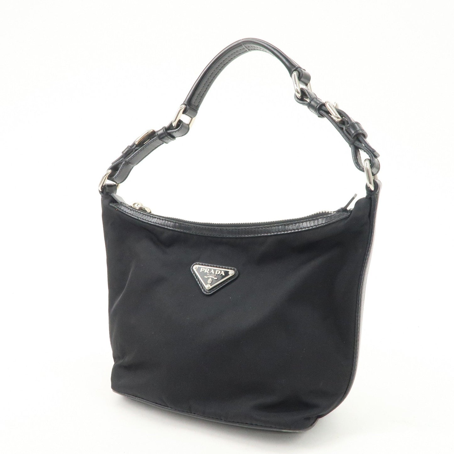 PRADA Triangle Logo Nylon Leather Shoulder Bag Hand Bag Black BR3121  d
