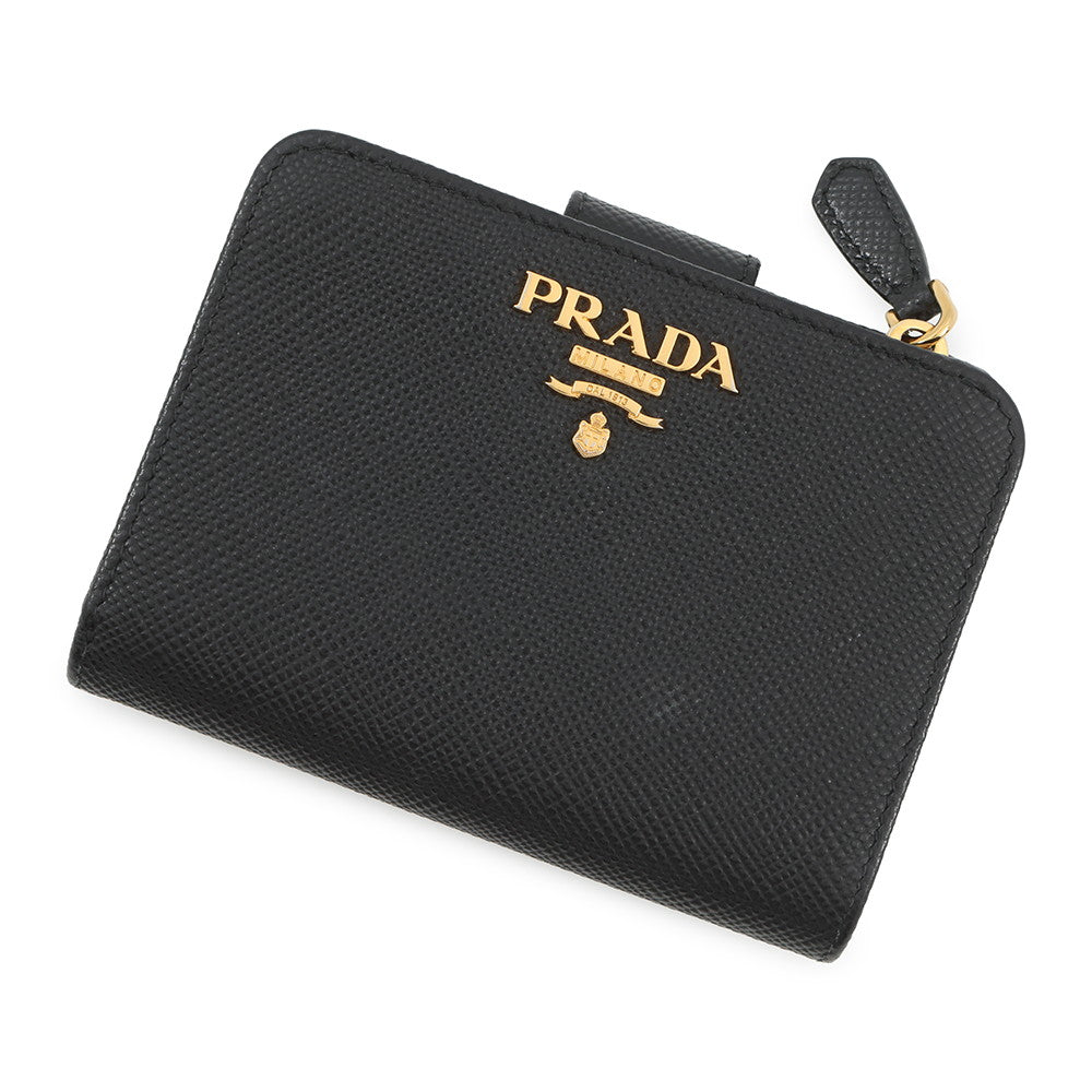 PRADA Logo Bifold Wallet Compact Wallet Black1ML018 Leather