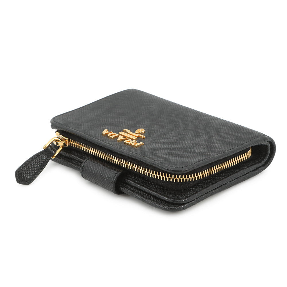 PRADA Logo Bifold Wallet Compact Wallet Black1ML018 Leather