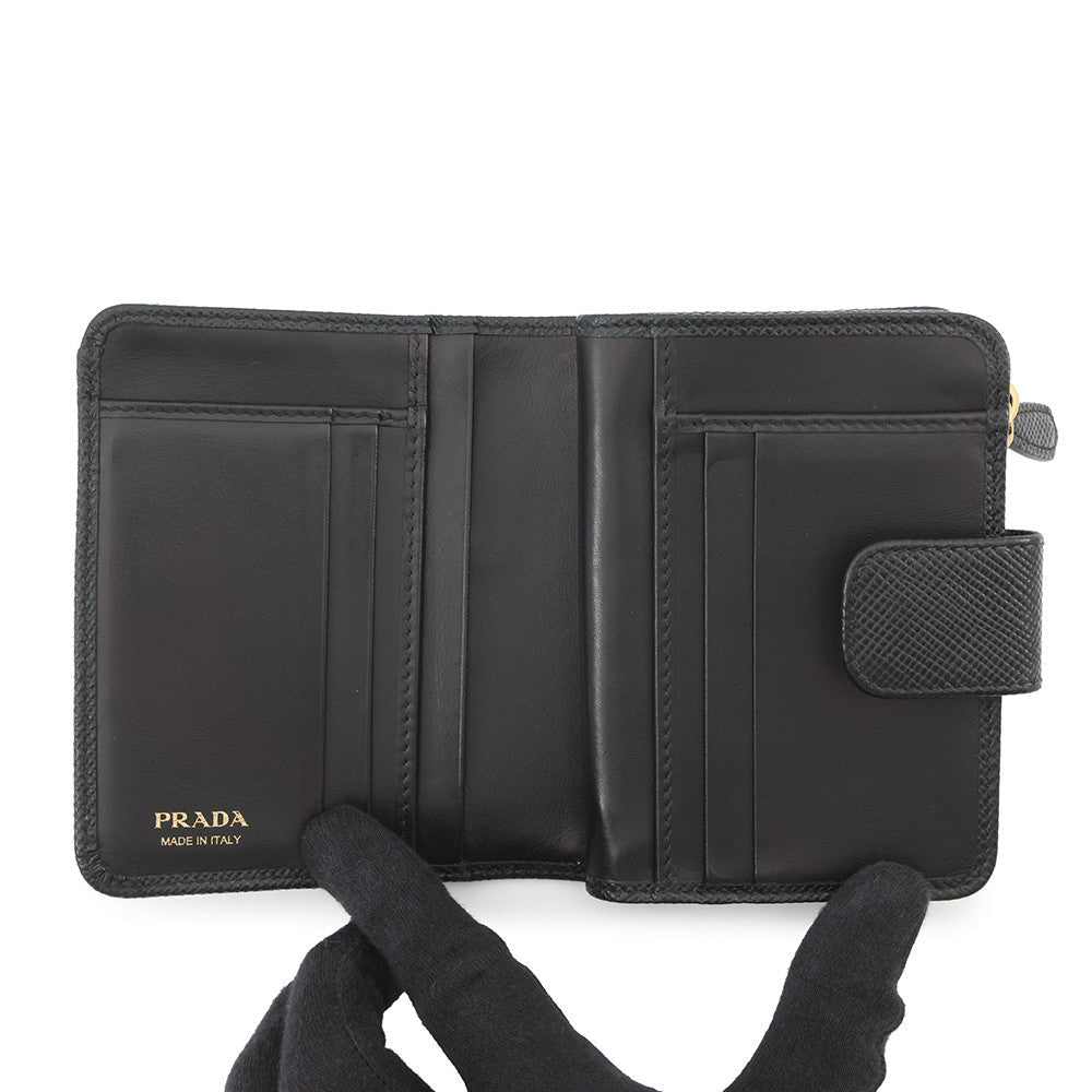 PRADA Logo Bifold Wallet Compact Wallet Black1ML018 Leather
