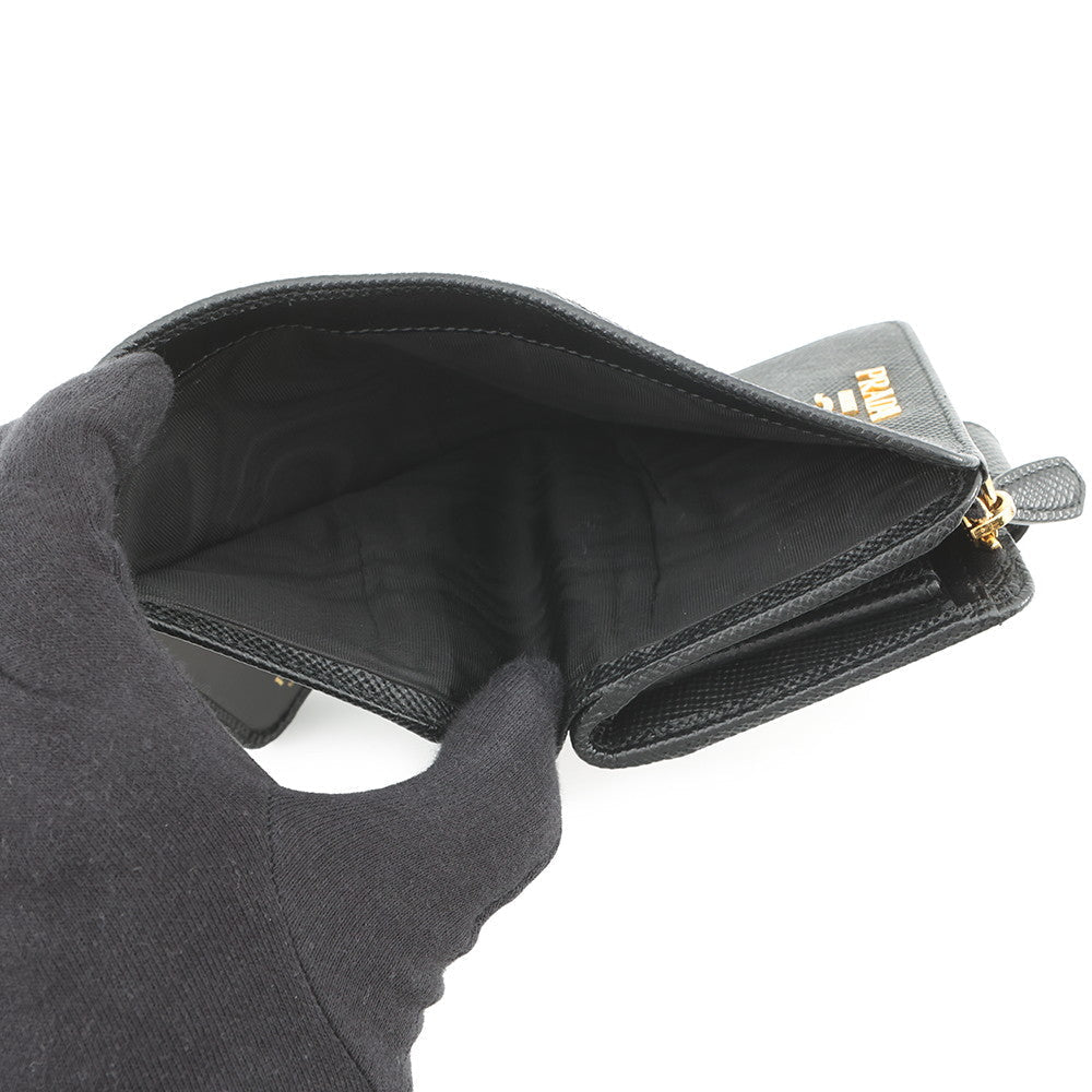 PRADA Logo Bifold Wallet Compact Wallet Black1ML018 Leather