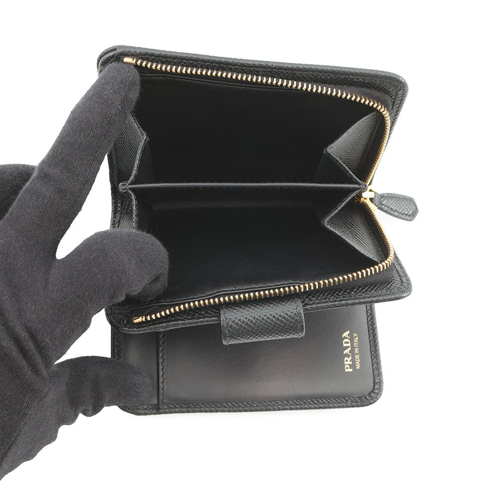 PRADA Logo Bifold Wallet Compact Wallet Black1ML018 Leather