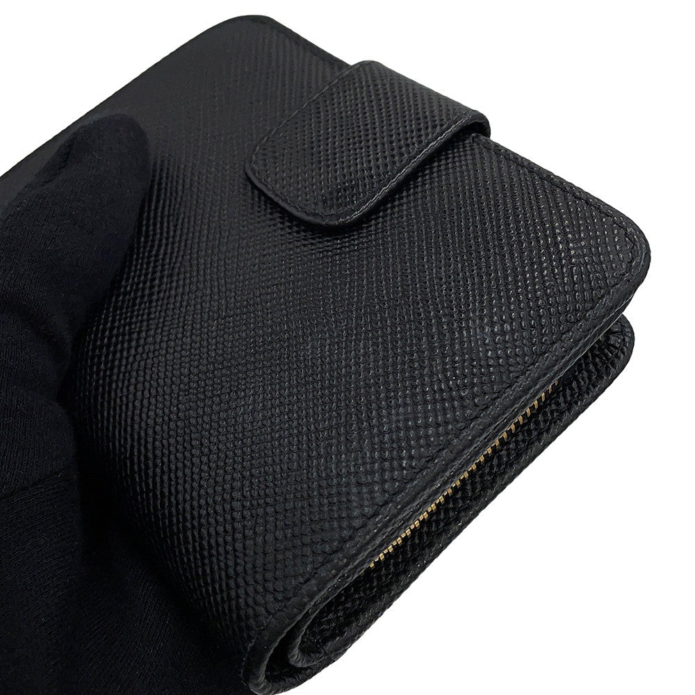 PRADA Logo Bifold Wallet Compact Wallet Black1ML018 Leather