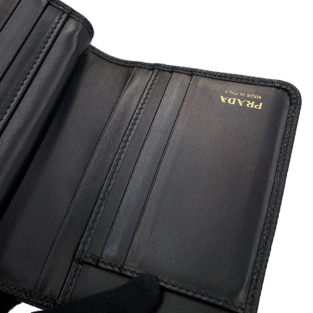 PRADA Logo Bifold Wallet Compact Wallet Black1ML018 Leather
