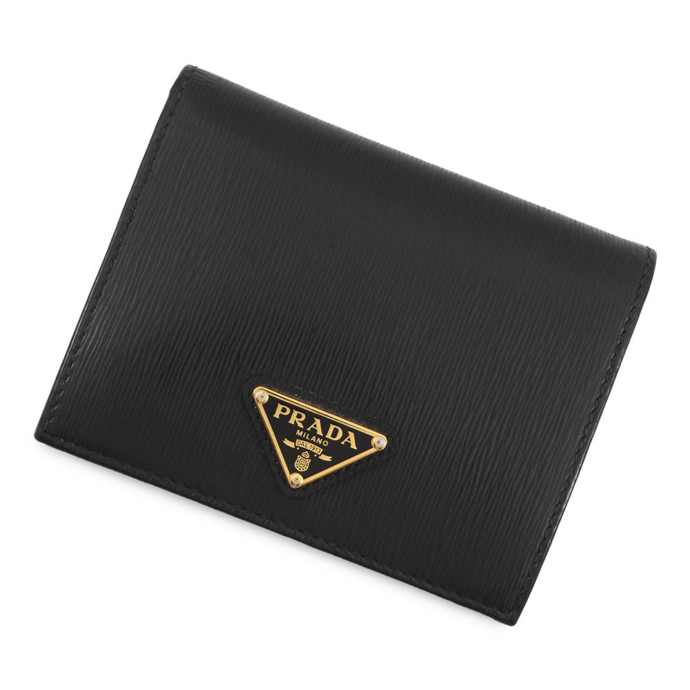 PRADA Logo Bifold Wallet Compact Wallet Black1MV204 Leather