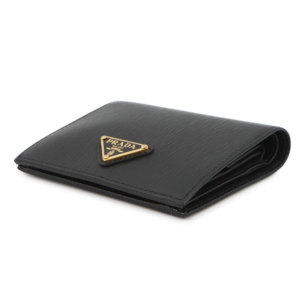 PRADA Logo Bifold Wallet Compact Wallet Black1MV204 Leather