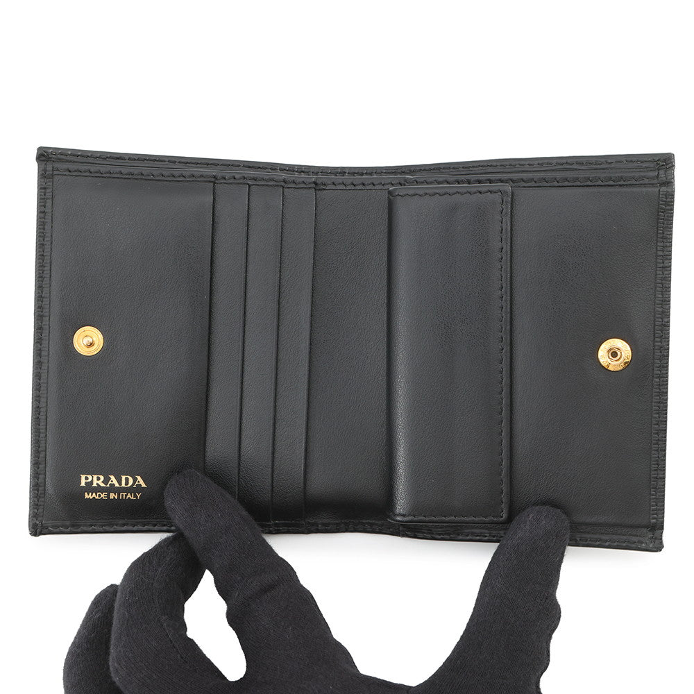 PRADA Logo Bifold Wallet Compact Wallet Black1MV204 Leather