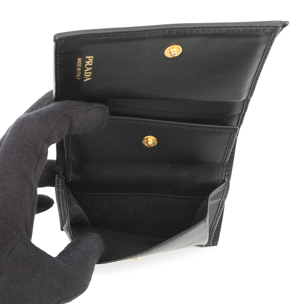 PRADA Logo Bifold Wallet Compact Wallet Black1MV204 Leather